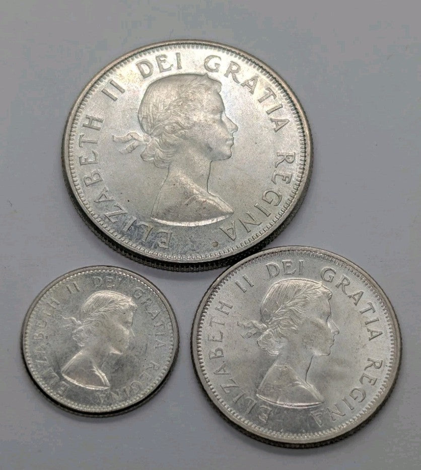 Set Of 3 Canada 1962 Silver Coins BU UNC Uncirculated 10c 25c & 50c Coins1