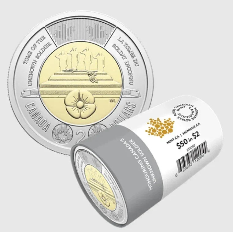 NEW ! 2025 Unknow soldier Toonie $2 No Color Canada Special Wrap RCM Roll - NumisFind