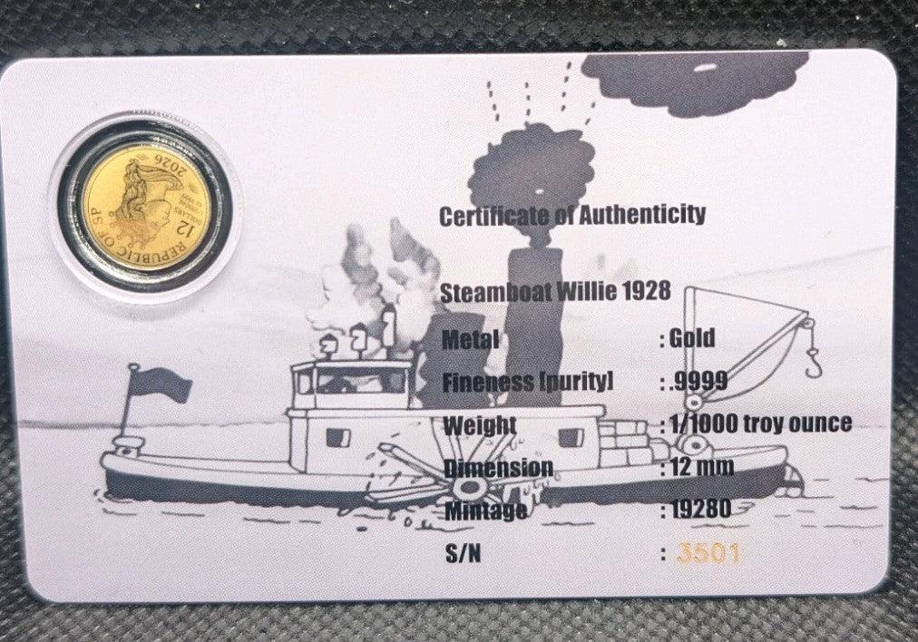 2026 Steamboat Willie 1928 1/1000 oz Gold Coin 19 280 mintage - NumisFind