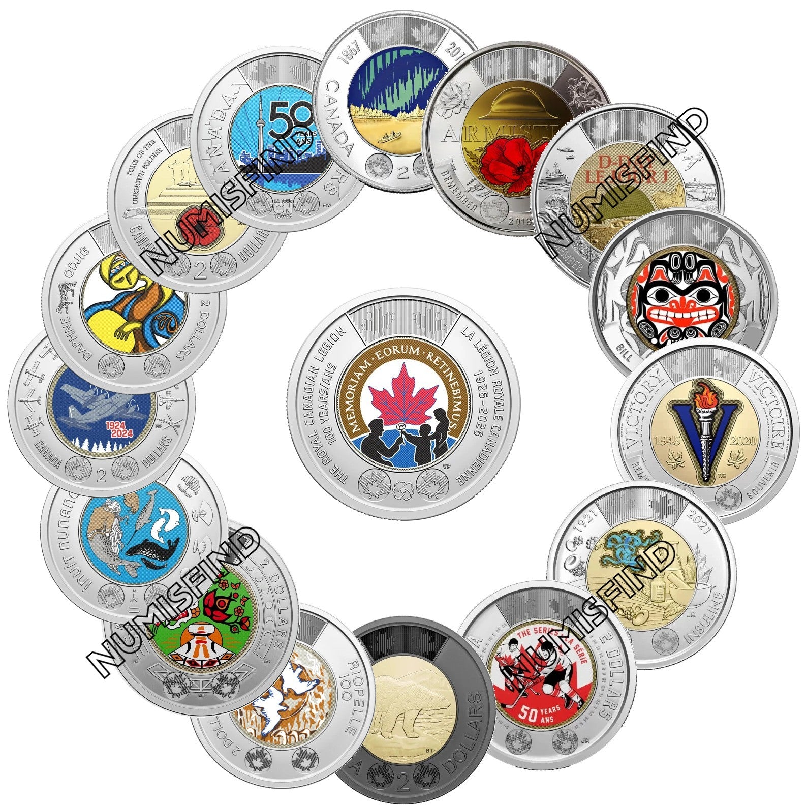 PRESALE Canada Complete $2 Colored Toonie 16 Coin Set 2017-2026 Royal Can Legion0