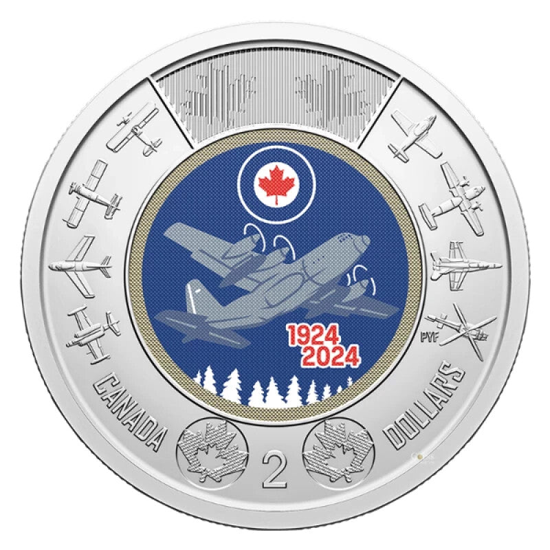 Canada 2024 Air Force 100th Coloured and non coloured BU Toonie from a Roll!!1