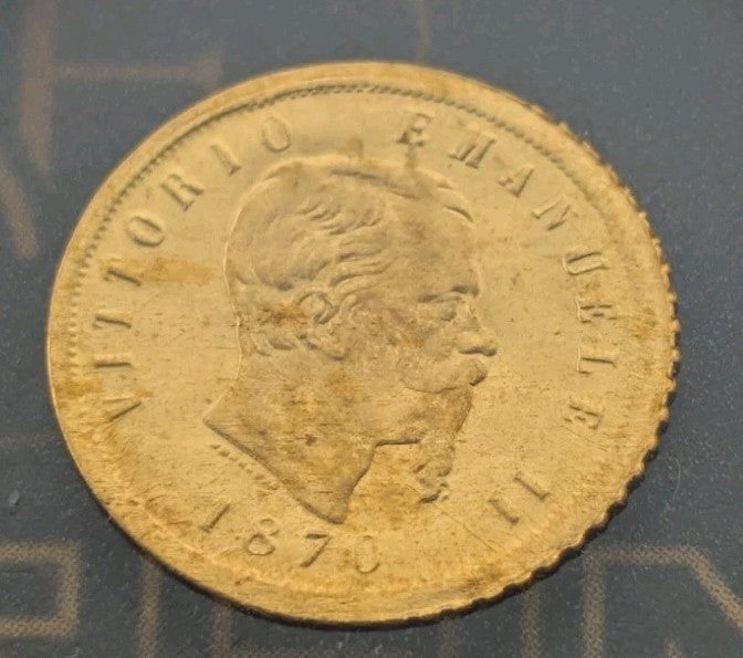 Regno D'Italia 1870 Vittorio Emanuele II 22K Gold Repro Mini Coin - 0.1g1