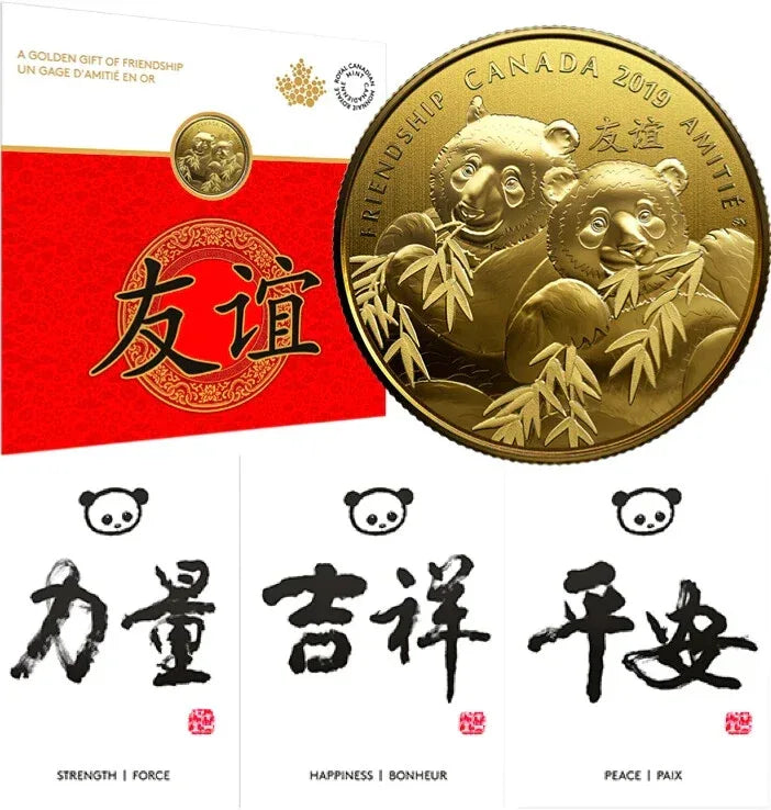 2019 - Golden Gift of Friendship - Pandas $8 Pure Silver Gold Plated Canada Coin - NumisFind