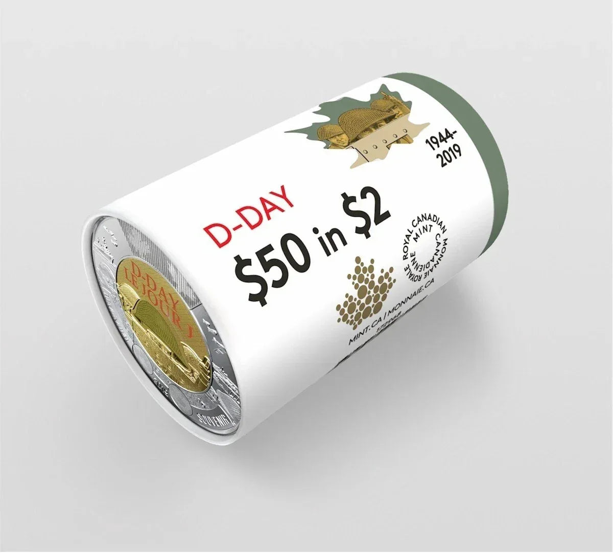 NEW ! 2019 D-Day Toonie $2 Color Canada Special Wrap RCM Roll - 25 coins - NumisFind