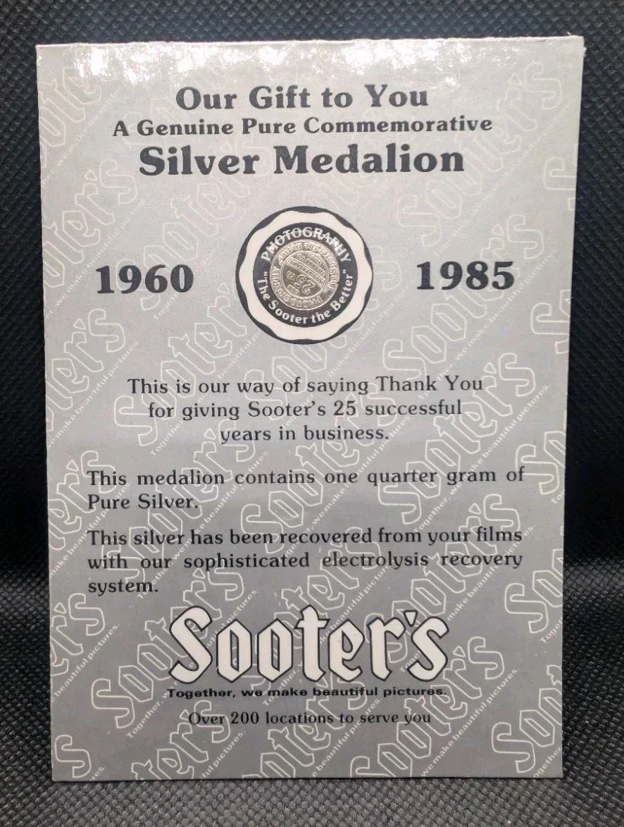 1985 Silver Medallion 1/4 Gram Pure Recovered From Film, SOOTERS - NumisFind
