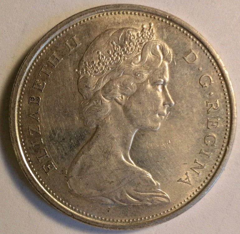 1966 Canadian 50 Cents .800 Silver Half Dollar Queen Elizabeth II - AU1