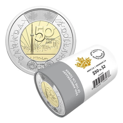 CN TOWER 50th Anniversary 2026 CANADA 25x$2 non-Color Sp. Wrap Toonie Coin Roll0