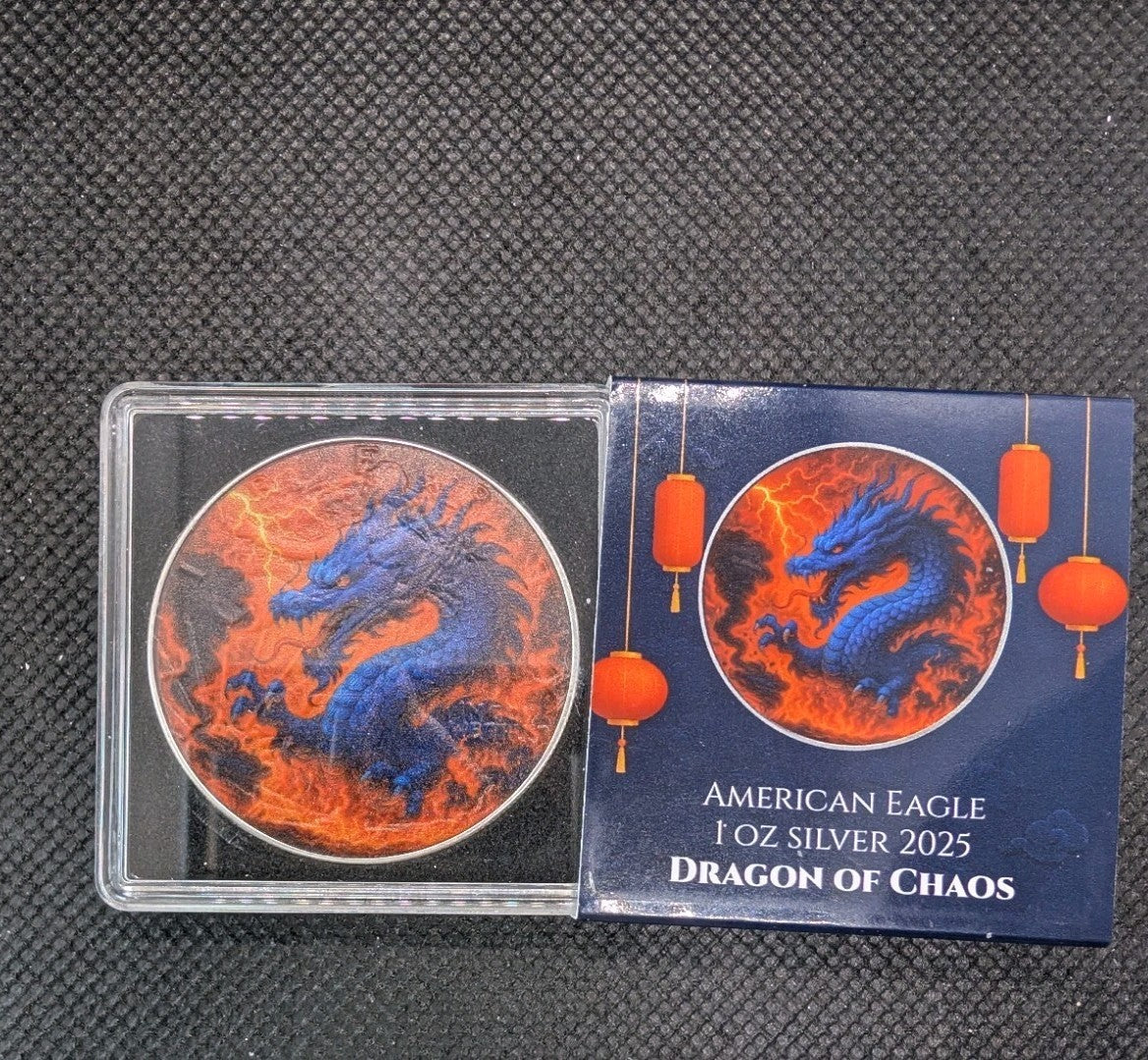 2025 $1 ASE American Silver Eagle Lunar Dragon Chaos 1oz Coin w COA  Mint:2500