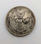 1945-D Philippines 20 Centavos Silver Foreign Coin - 0.75 Silver 4g0