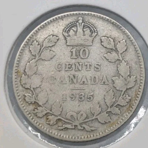 1935 Canada Silver 10 Cents - 0.8 Silver Coin - Key Date! - NumisFind