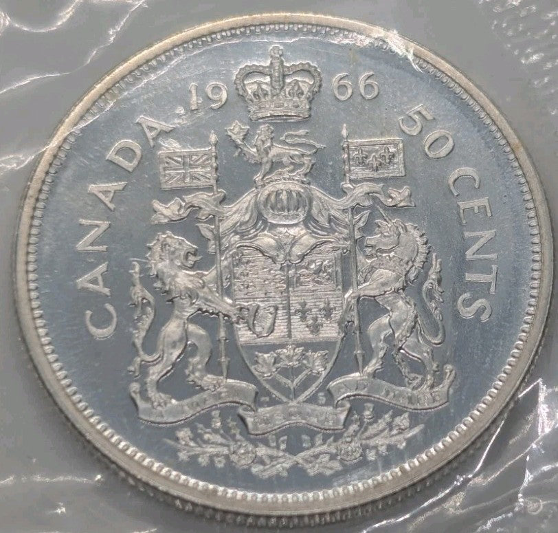 1966 Canadian 50 Cents .800 Silver Half Dollar Queen Elizabeth II - BU0