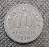 1918 Germany 10 Pfennig Coin Zinc Nice Condition Wilhelm II German Empire WWI0
