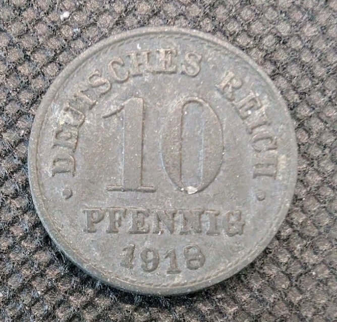 1918 Germany 10 Pfennig Coin Zinc Nice Condition Wilhelm II German Empire WWI0