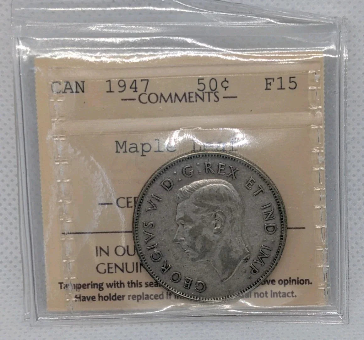 ICCS - 1947 Maple Leaf 50 Cent Silver Coin. F-15 - NumisFind