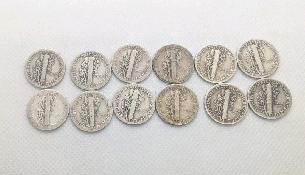 Mercury dime lot of 12, 1923 to 1939. 90% silver coins - NumisFind