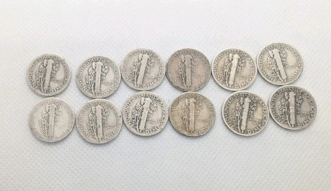 Mercury dime lot of 12, 1923 to 1939. 90% silver coins - NumisFind