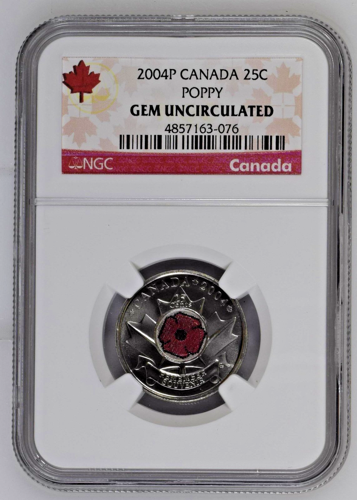 2004-P Canada 25c NGC GEM UNC Poppy Quarter Colorized0
