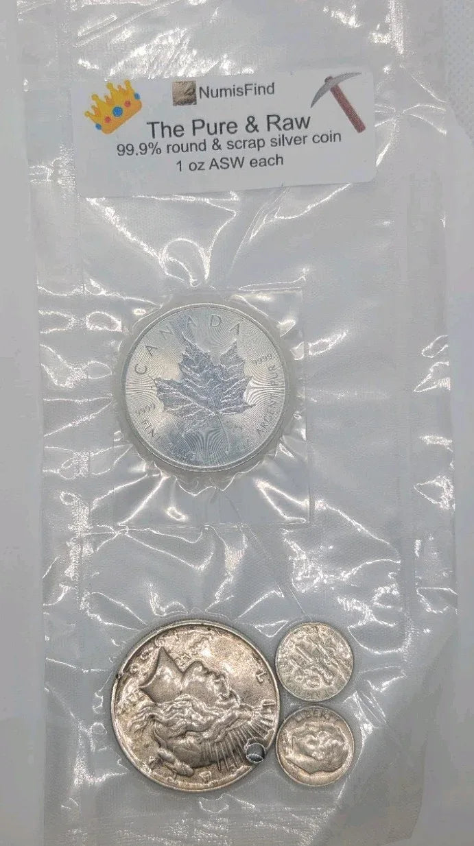 2 Oz Silver Coin Pack Bags The Pure And The Raw ️ 1 Pure Oz & 1 Scrap Oz ASW - NumisFind
