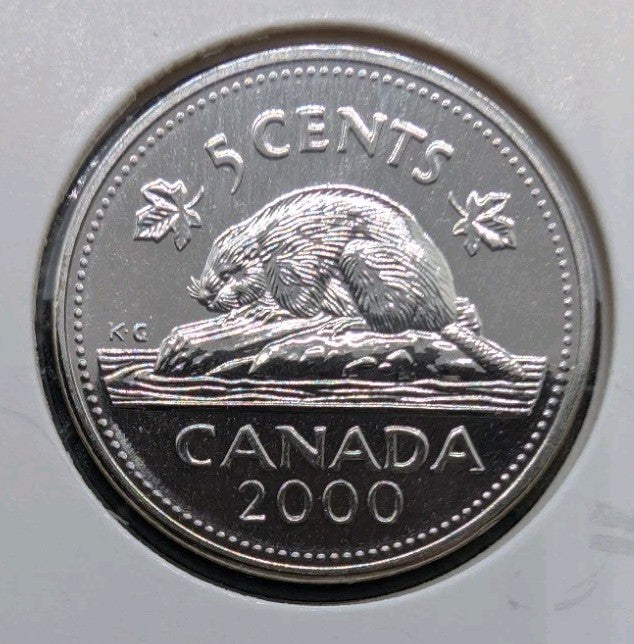 Canada 2000w Prooflike Loonie 5 cent Nickel Coin Winnipeg W Mint Mark 20000