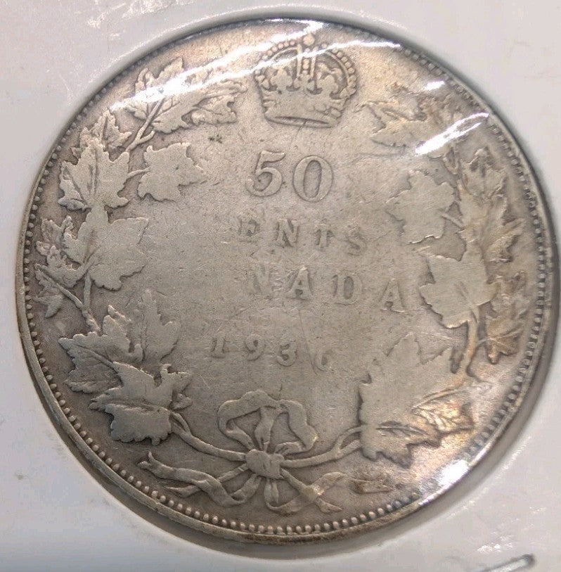 1936 Canada 50 Cents Silver Half Dollar G4 - George V - KM#25a - 80% Silver0