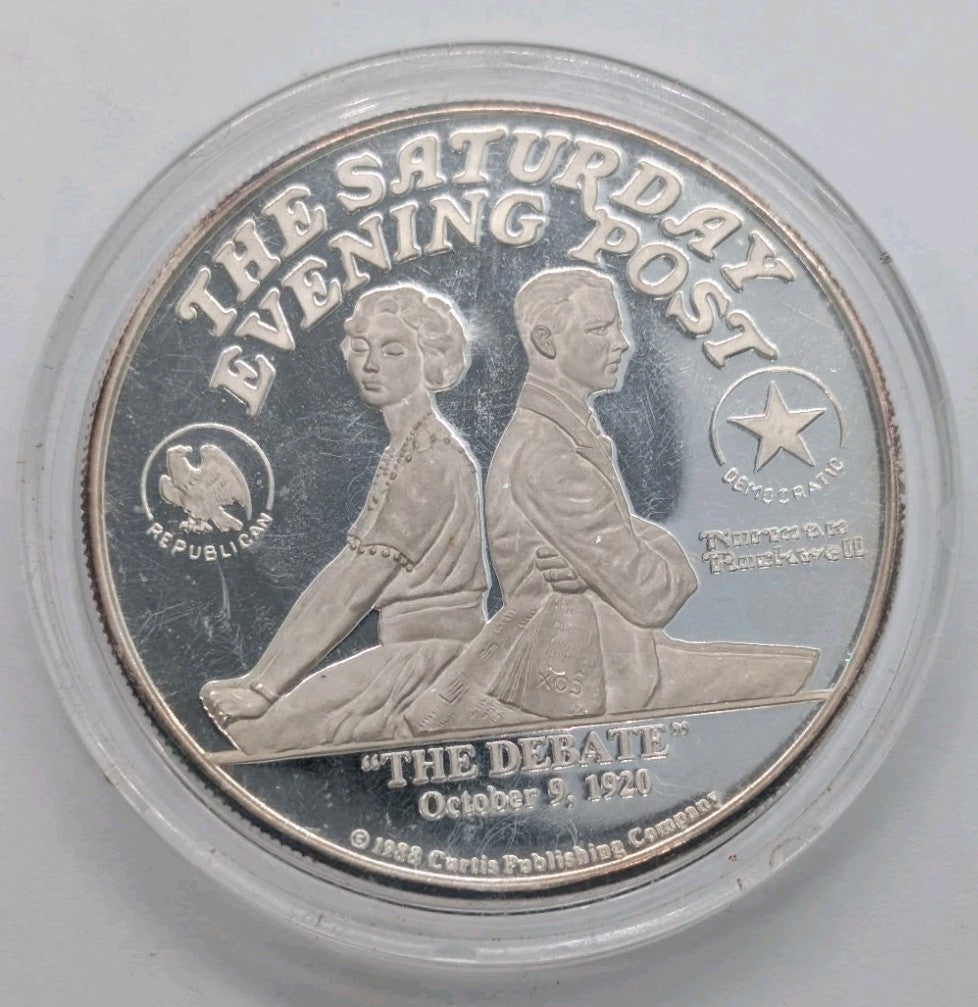 Saturday Evening Post "The Debate" 2 oz .999 Fine Silver Art Round0