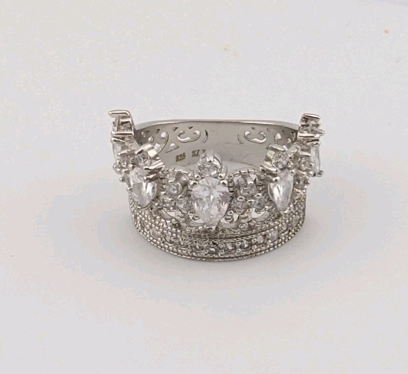 Sterling Silver Crown Shaped Cubic Zircon CZ  Ring Size 70