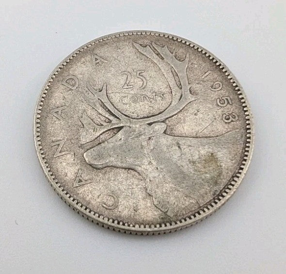 Canada 1953 25 Cents 25c Canadian Caribou Quarter Coin - 80% Silver - ASW .150oz0