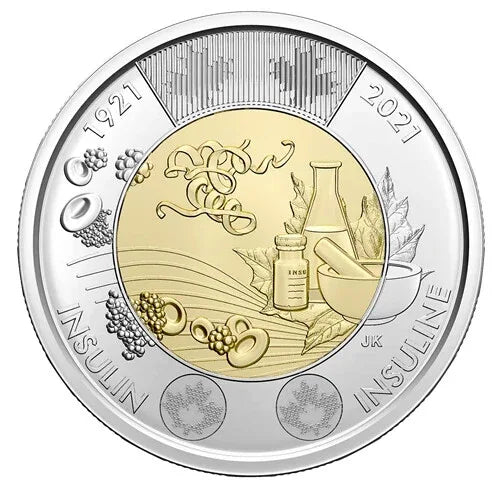 2021 Canada Insulin discovery non-coloured and coloured $2 toonie from mint roll - NumisFind