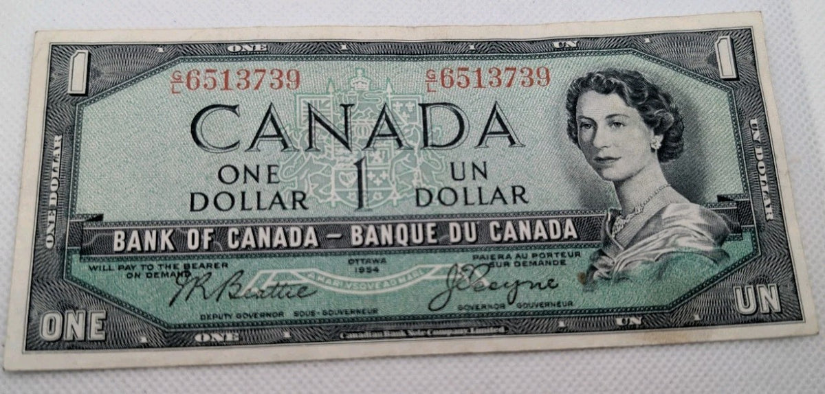 1954 Canada $1 Dollar Banknotes - lot of 4 - Include All Signatures - Circulated1