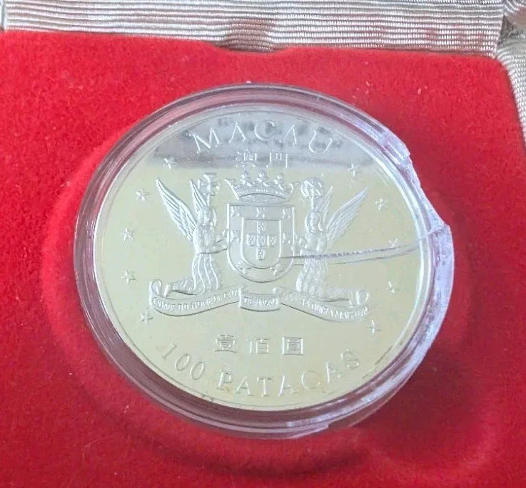 MACAU MACAO SCARCE 100 PATACAS 1999 SILVER PROOF RETURN TO CHINA - NumisFind