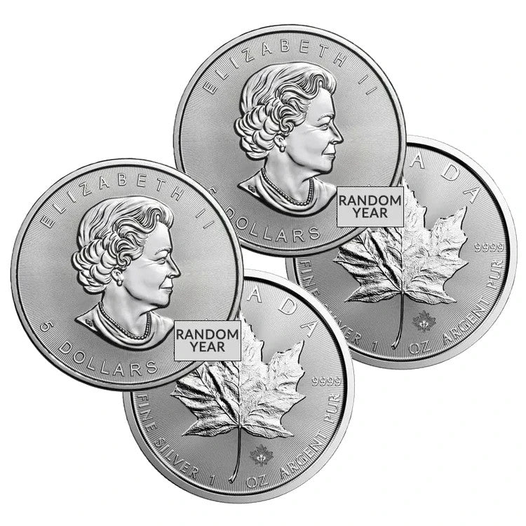 Lot of 2   Royal Canadian Mint 1oz Pure Silver .9999 Maple Leaf 5$ Coin Bullion0