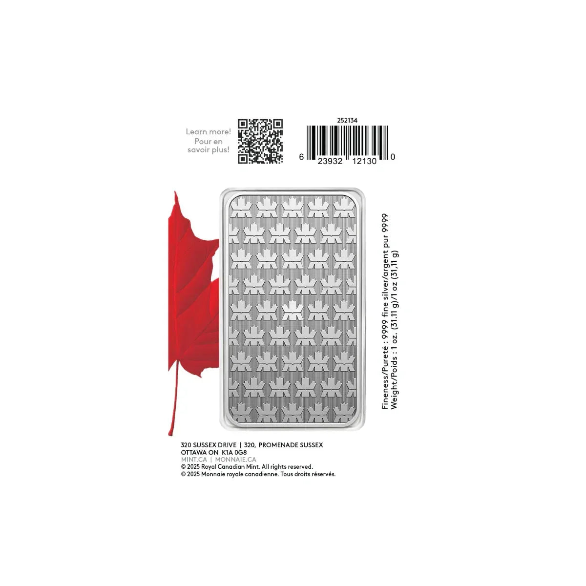 2025 RELEASE RCM 1 OZ PURE SILVER BAR IN PROUDLY CANADIAN TEP ASSAY PACKAGING - NumisFind