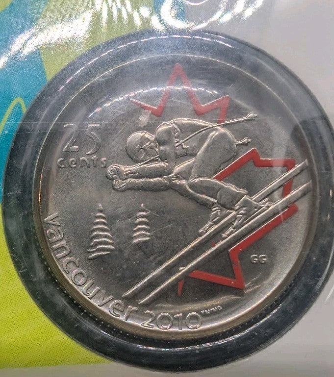 VANCOUVER 2010 Alpine Skiing 25 Cent Canadian Colorized Quarter MULE dated 2008 2