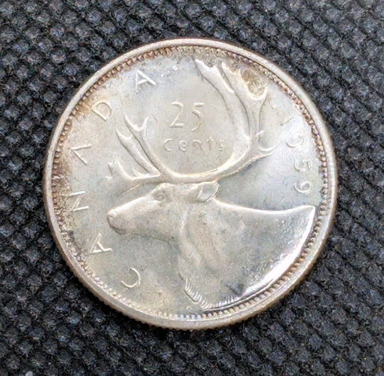 1959  Canada Silver Caribou 25 Cents UNC0