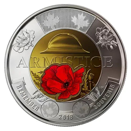 2018 Canada Armistice - WWI end $2 COLOURED Toonie -- from roll - NumisFind