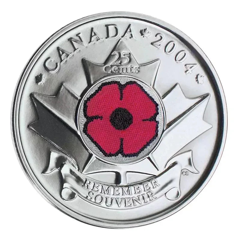 2004 Canada 25 Cents Armistice Poppy Colored Quarter UNC From Roll - NumisFind
