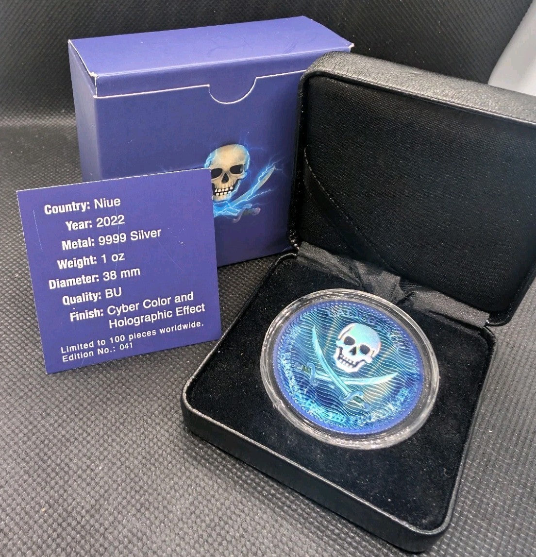 2022 Niue 1oz Silver Calico Jack Jolly Roger Holographic Storm Edition .999 Coin0