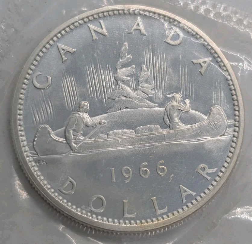 1966 80% Silver Canadian Canada Silver Dollar BU From PL Set Sealed0