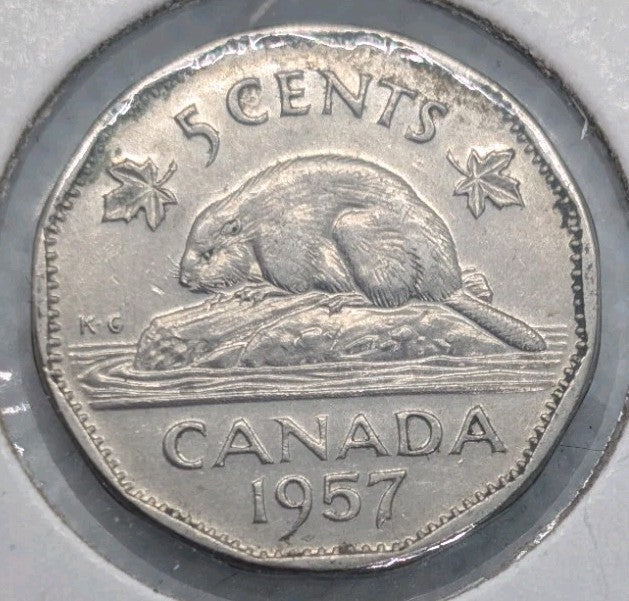 1957 Canada 5 Cent George VI Canadian  Nickel Coin Five Cents0