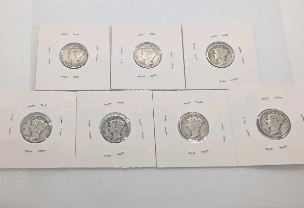 Mercury dime lot of 7, 1940 To 1945. 90% silver coins - NumisFind
