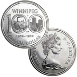 1974 Canada Silver Dollar Coin (Winnipeg 100th) In original Box - 11.65g ASW0