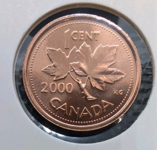 Canada 2000w Prooflike 1 cent One c 1 penny Coin Winnipeg W Mint Mark 20000