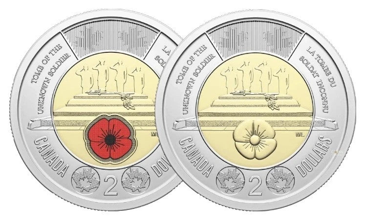 Canada 2025 Tomb of the Unknown Soldier Colourized & Plain BU Toonie Set!!0