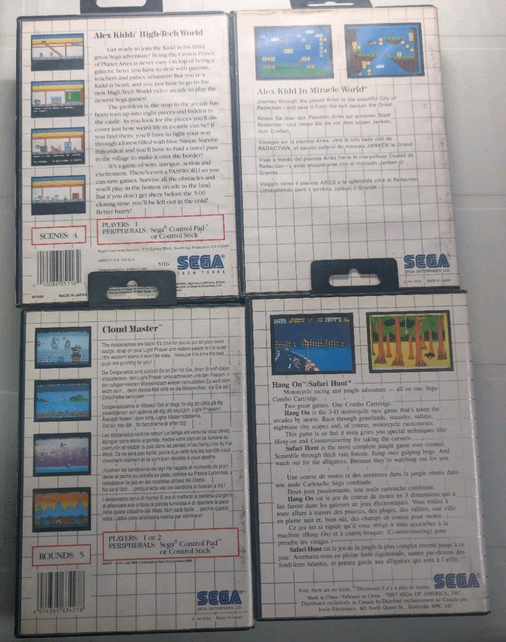 Lot of 4 Sega Master System Games - Alex Kidd x2 - Safari Hunt - Cloud Msster1