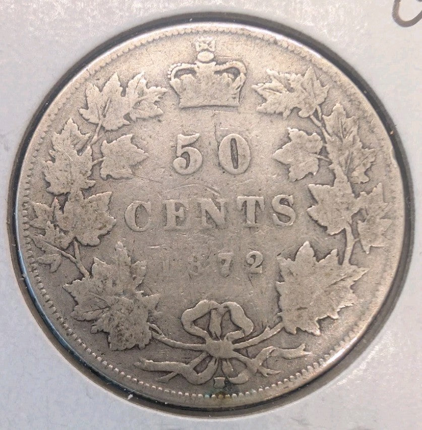 1872-H Canada 50 Cents Silver Half Dollar G4 - Queen Victoria - KM#6 - 92.5% Sil0