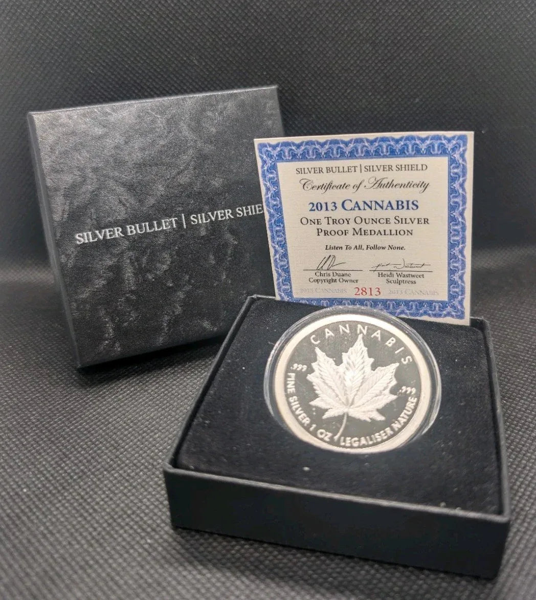 2013 Cannabis Proof - Silver Bullet Silver Shield .999 1 oz Silver Round - NumisFind