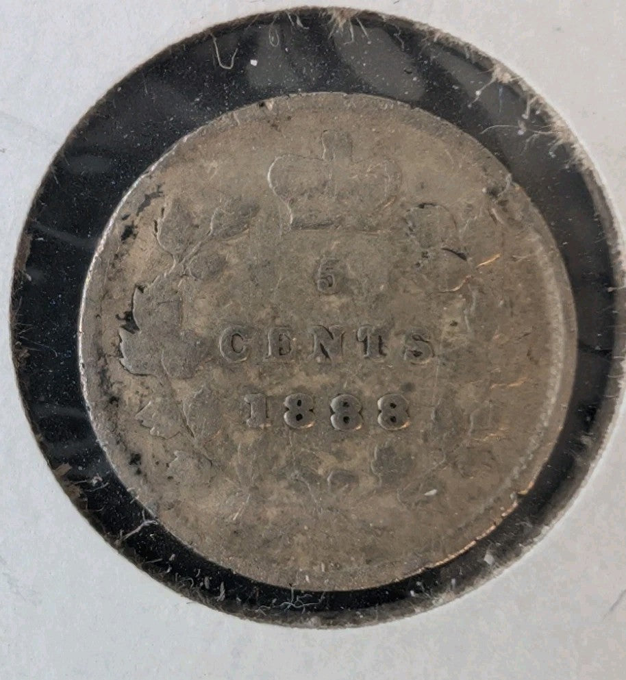 1888 Canada 5 Cents Silver Coin Queen Victoria Early Date Low Grade G-40