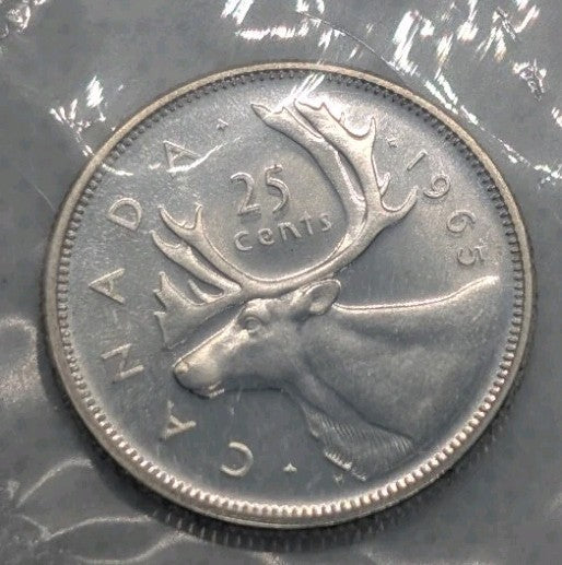 1965 Canadian 25 Cents .800 Silver QuarterDollar Queen Elizabeth II - BU Sealed0