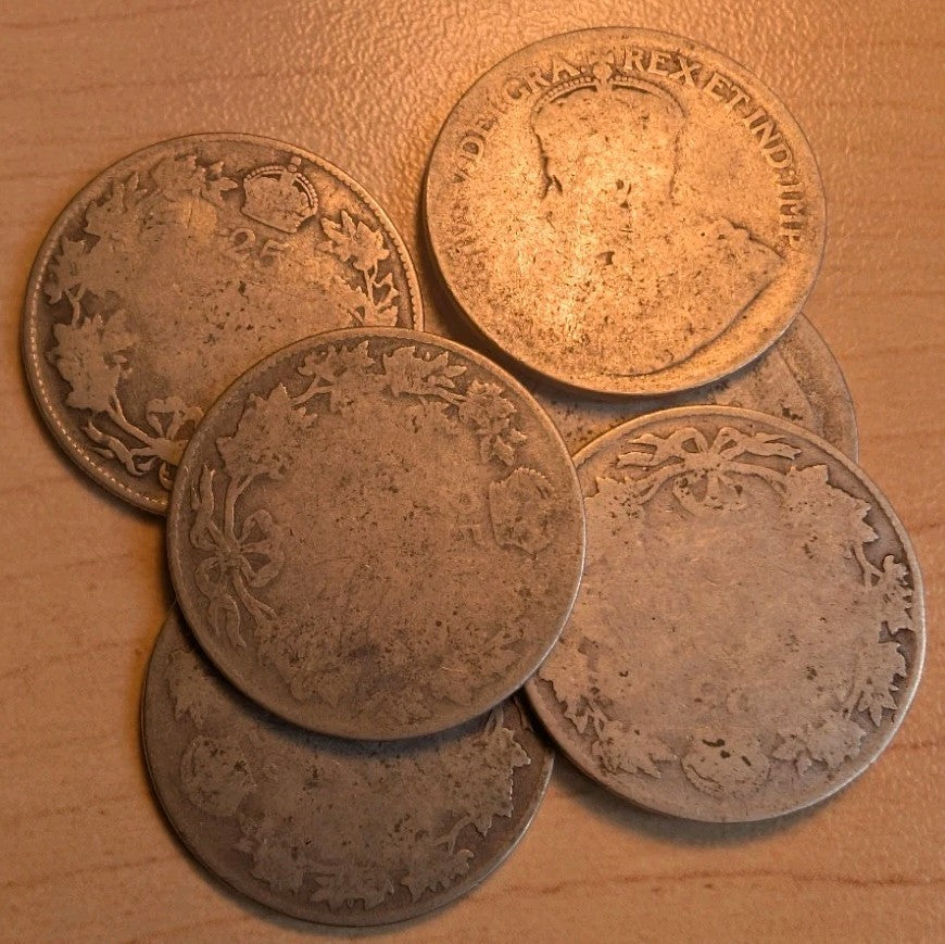 1x Canada King George V Sterling  25 Cent Coin Can - Scrap Silver Unknow Date0