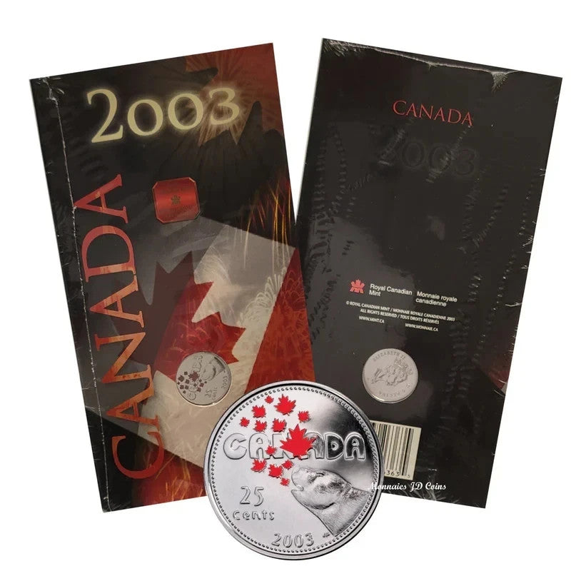 RCM Royal Canadian Mint 2003 Canada Colored 25 Cents Polar Bear Maple Leaf Coin0